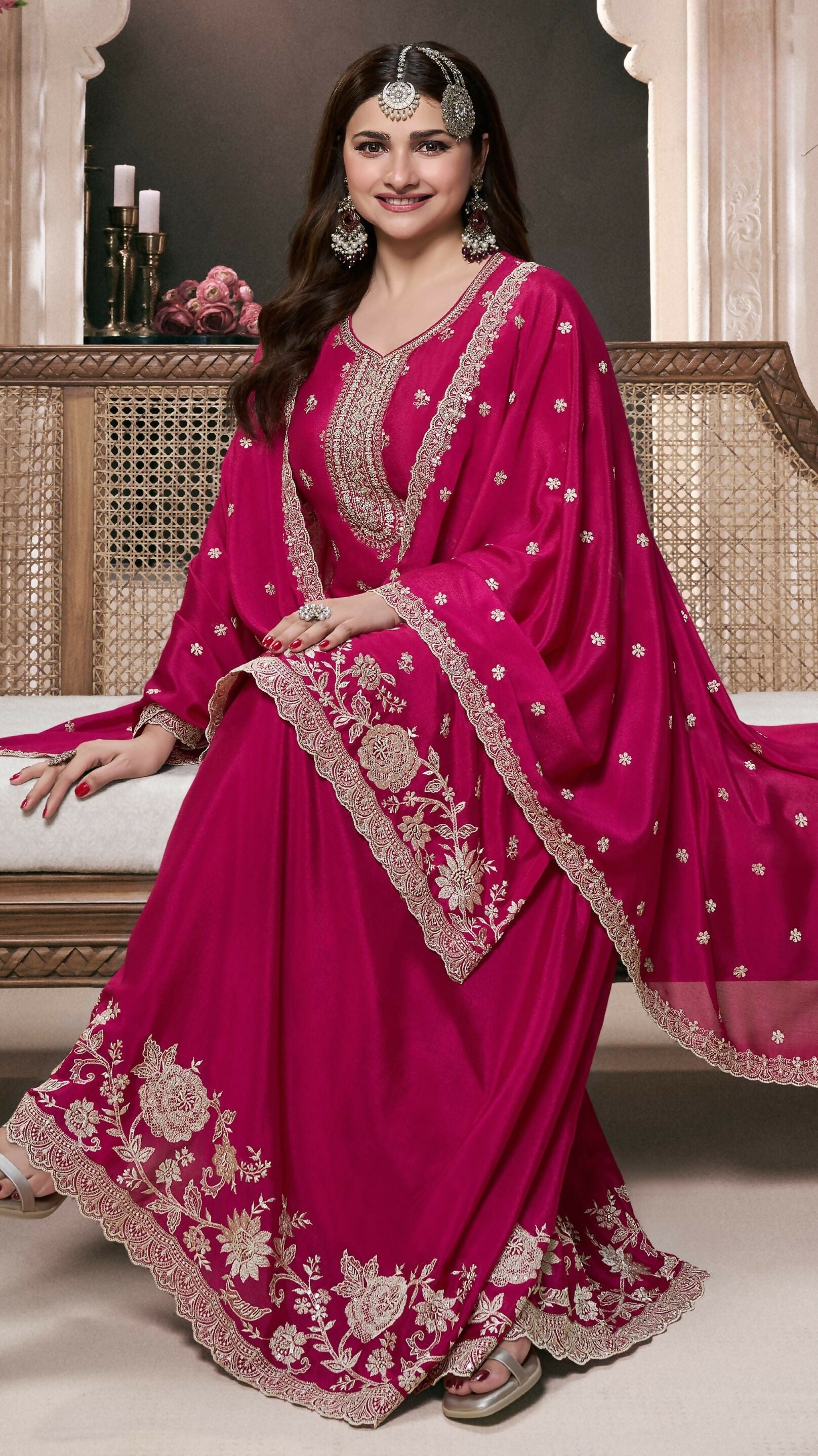 Anaita Pink Chinon Embroidered Thread Work Stitched Salwar Suit - Distacart
