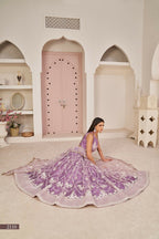 Eilara Women'S Lavender Butterfly Net White Cotton Thread And Zari Sequence Embroidered Work Lehenga Choli For Wedding
