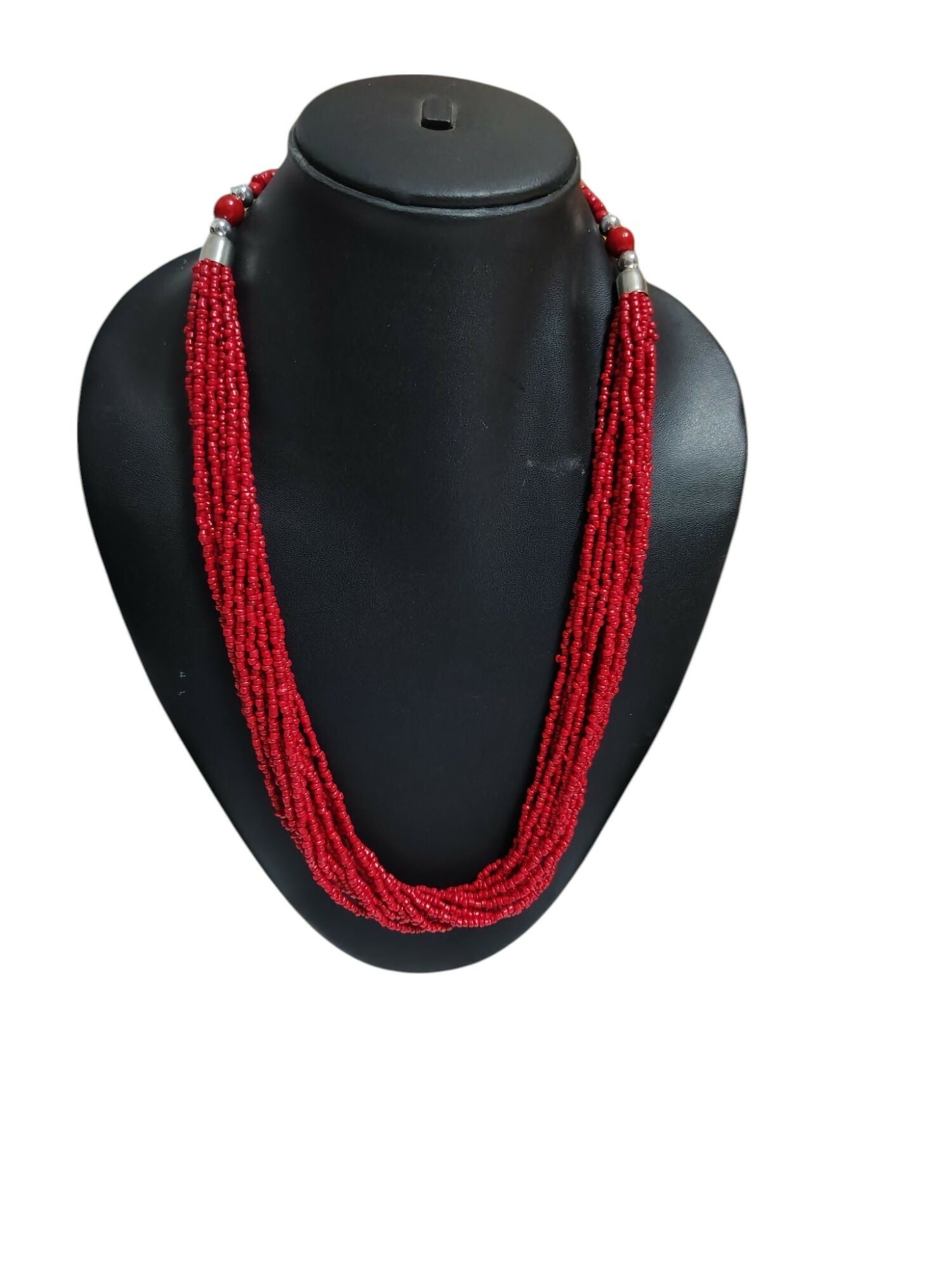 Inhanns Bloom Handmade Beaded Only Necklace - 12 Layers - Red Necklace