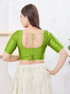 Joban Fashion Parrot-Green Dupion Silk Elbow Sleeveless Front Open Blouse