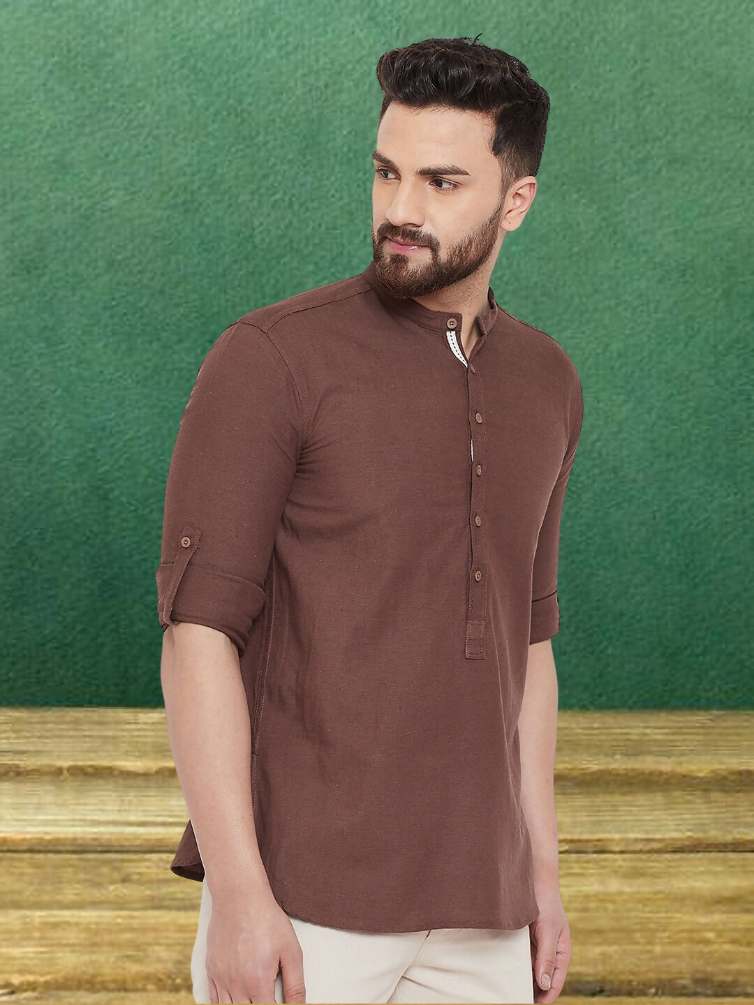 Even Apparels Men's Linen Brown Kurta