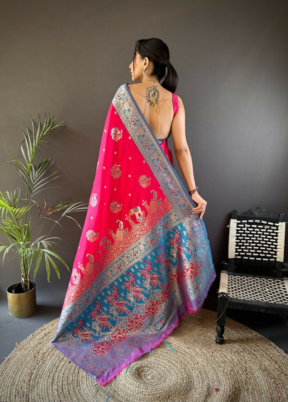 Joban Fashion Purple Meenakari Picock Paithani Sarees