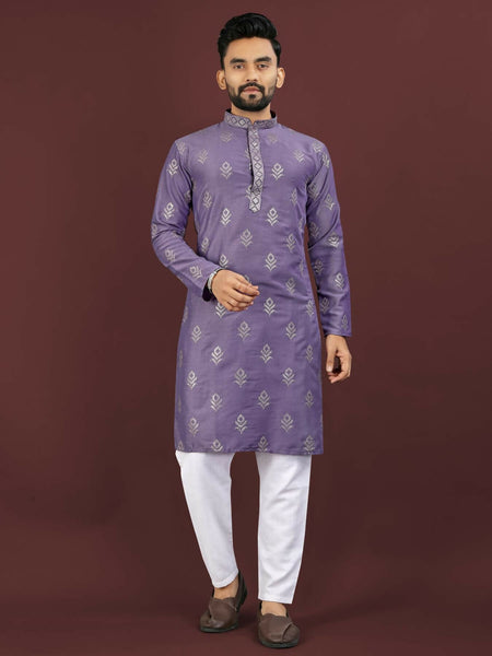 Anaita Purple Embroidered Silk Straight Kurta