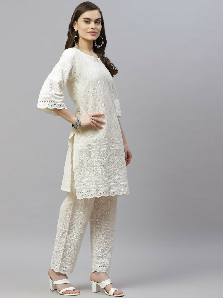 Miravan Women's Cotton Printed Embroidery Straight Kurta And Palazzo