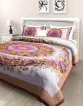 Vamika Printed Cotton Brown Bedsheet With Pillow Covers (PM Floral Brown)