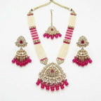 Jewel City Long Pearl Mala Golden Rainbow Diamond Studded Jumkee Tikka Necklace Set - Distacart