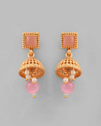 VOJ Gold-Polished Pink Stone Studded Jewellery Set