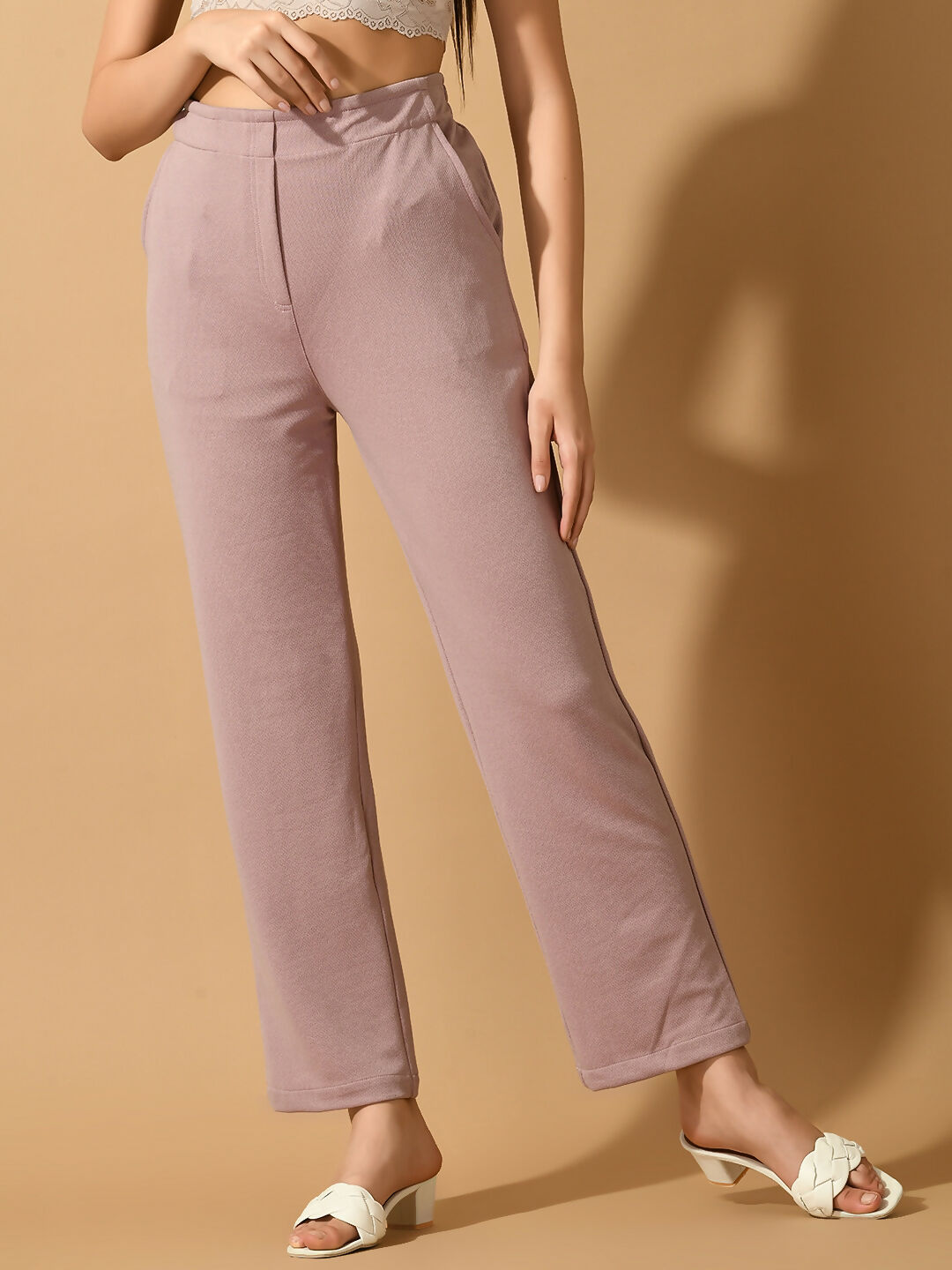 Myshka Women's Lavender Straight Fit Party Trouser