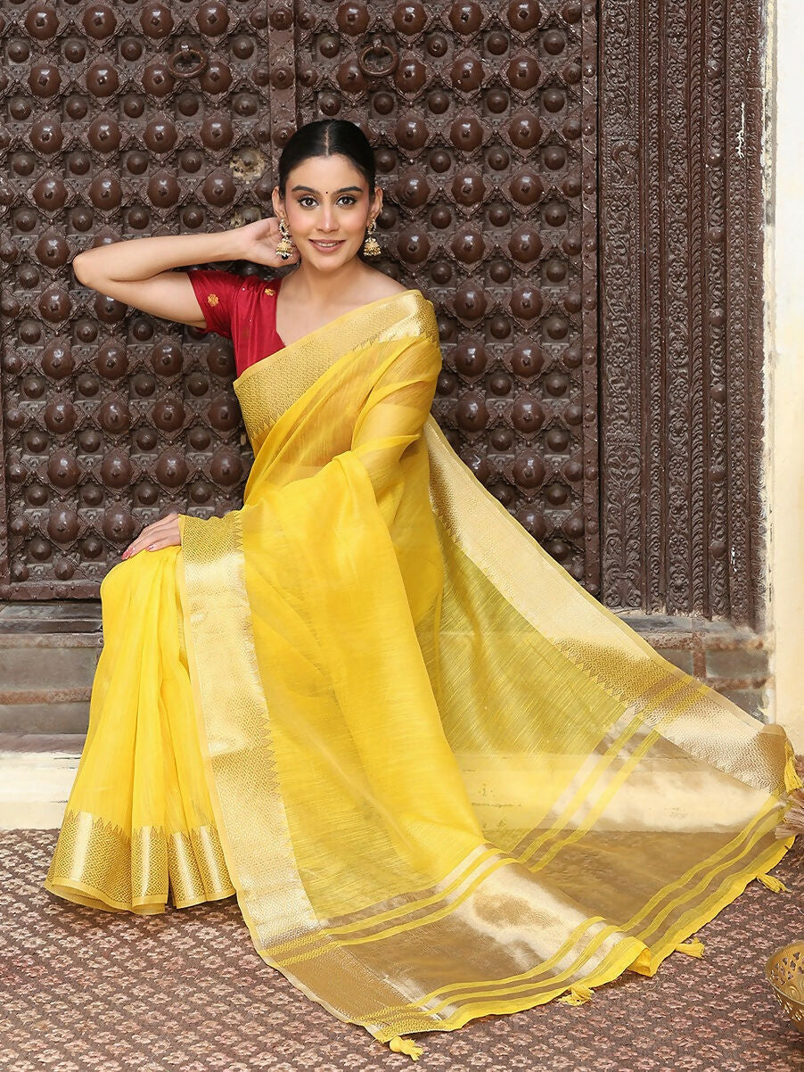 Shree Shyam Fashion Yellow Cotton Saree - Distacart
