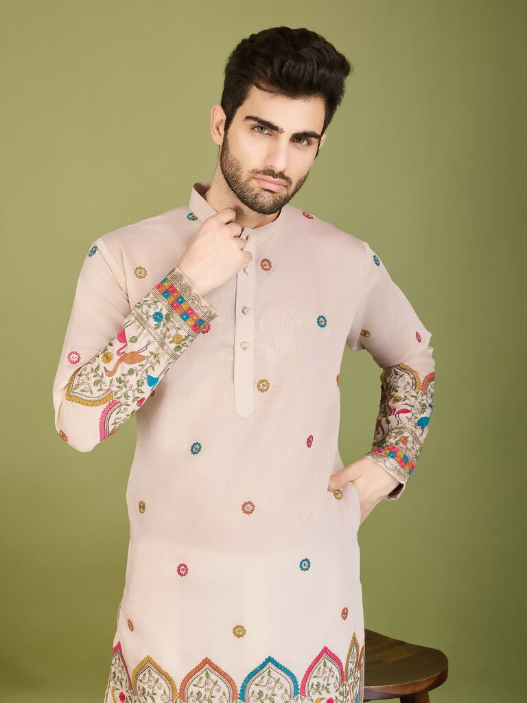 Vastranavya Ivory Exclusive Festival Wear Viscose Silk Thread & Sequence Embroidered Work Kurta