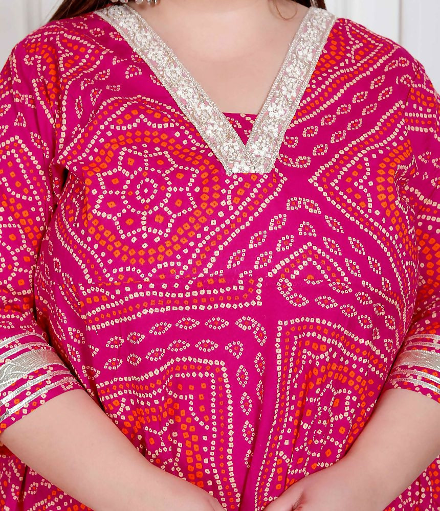 Miravan Plus Size Women'S Pink Cotton Bandhani Ethnic Anarkali Kurta - Distacart