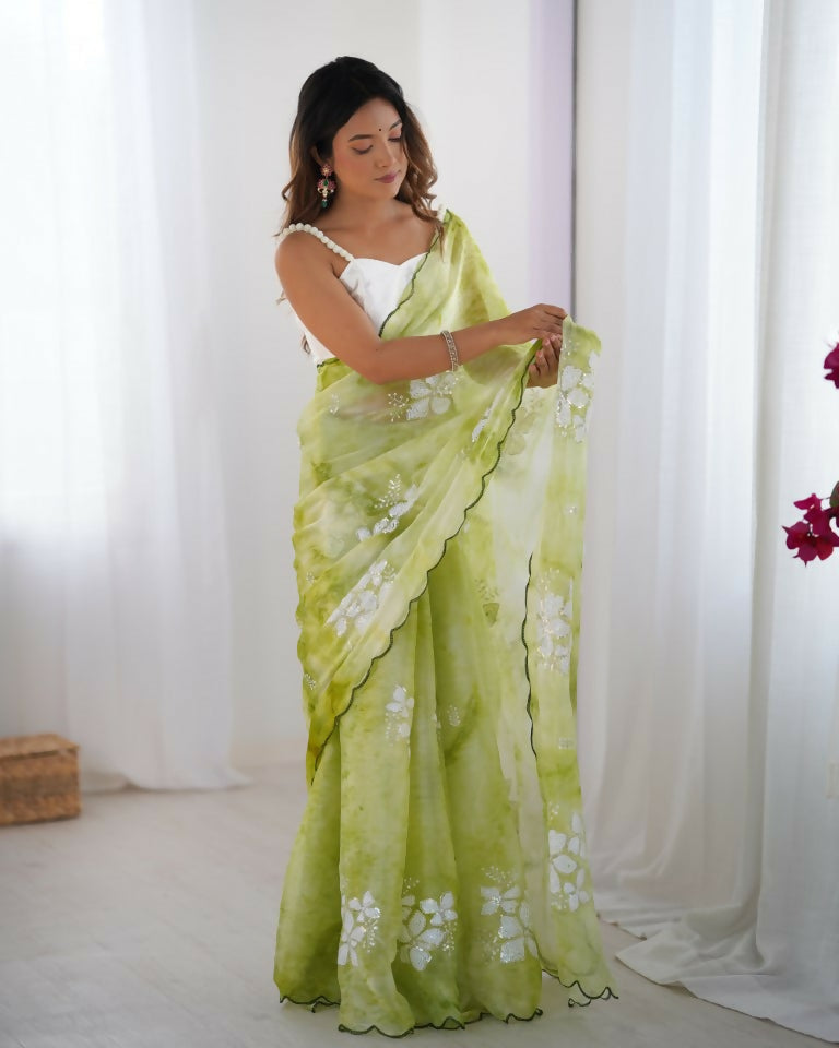 Green Jimmy Choo Printed, Sequence Embroidery Work Saree - Saima