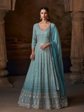 Anaita Blue Real Georgette Stitched Anarkali Suit with Embroidery & Sequence Work - Distacart