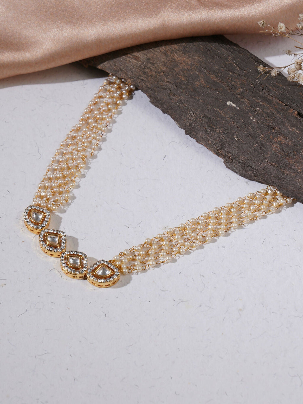 Kundan & Pearl Neckpiece (Gold) - Ruby Raang
