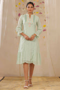 Juniper Women Sagegreen Cotton Dobby Woven Design A-Line Dress - Distacart