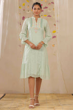 Juniper Women Sagegreen Cotton Dobby Woven Design A-Line Dress - Distacart