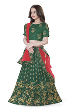 Dwiden Green Baby Doll Tafetta Sattin Semi-Stitched Girl's Lehenga Choli