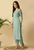 Joban Fashion Sea Green Cotton Rayon Kurta Set