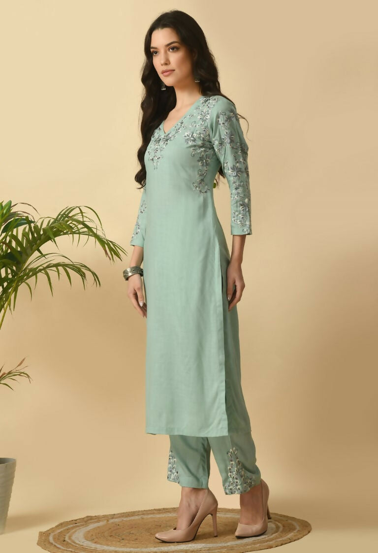 Joban Fashion Sea Green Cotton Rayon Kurta Set