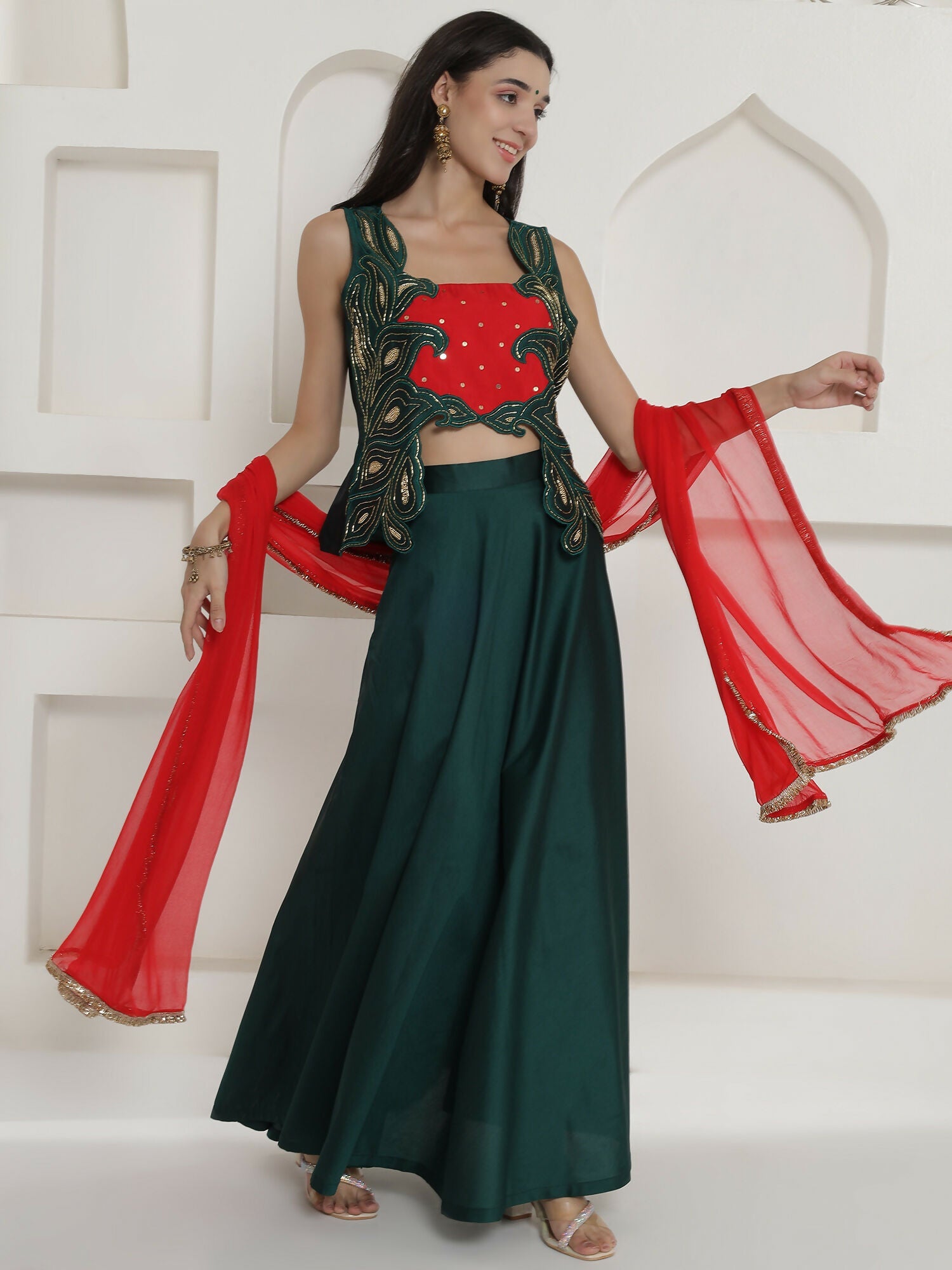 Joban Fashion Green Lehnga Top And Dupatta Set