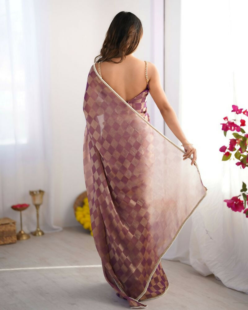 NC Chiffon Chex Wevon Chex Designer, Lace Party Wear Saree - Purple