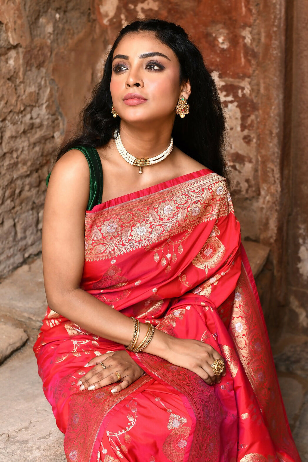 Joban Fashion Red Soft Pure Handloom Banarasi Silk Saree