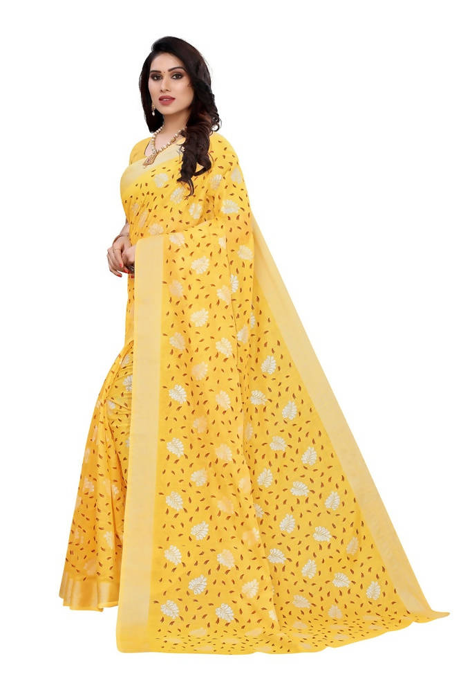 Vamika Yellow Linen Zari Border Saree