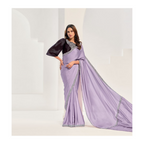 Lavendar Crepe Satin Silk Jardosi Saree with Unstitched Blouse Piece - Norita Saanjh