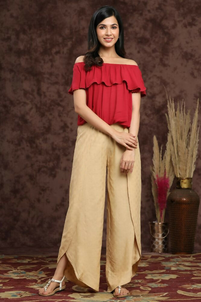 Juniper Gold Ethnic Motif Printed Rayon Tulip Pants