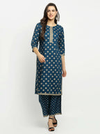 Rudra Bazaar Stright Gold Printed Kurti With Palazzo - Distacart