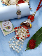 NVR Women & Men Set of 2 White Pearl Bhaiya Bhabhi Rakhi With Roli Chawal - Distacart