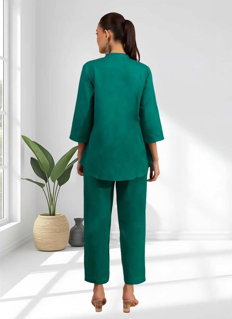 Joban Fashion Green Cotton, Linen Embroidered Readymade Cord Set - Distacart