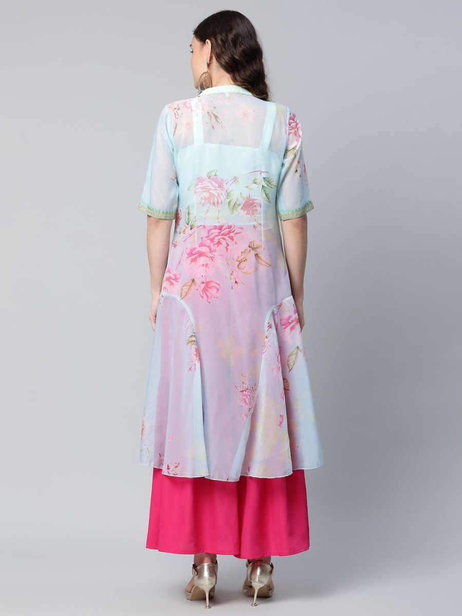 Ahalyaa Women Sea Green Floral Printed Top With Kurta - Distacart