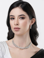 NVR Women Silver Plated Cz Stone Handcrafted Jewellery Set