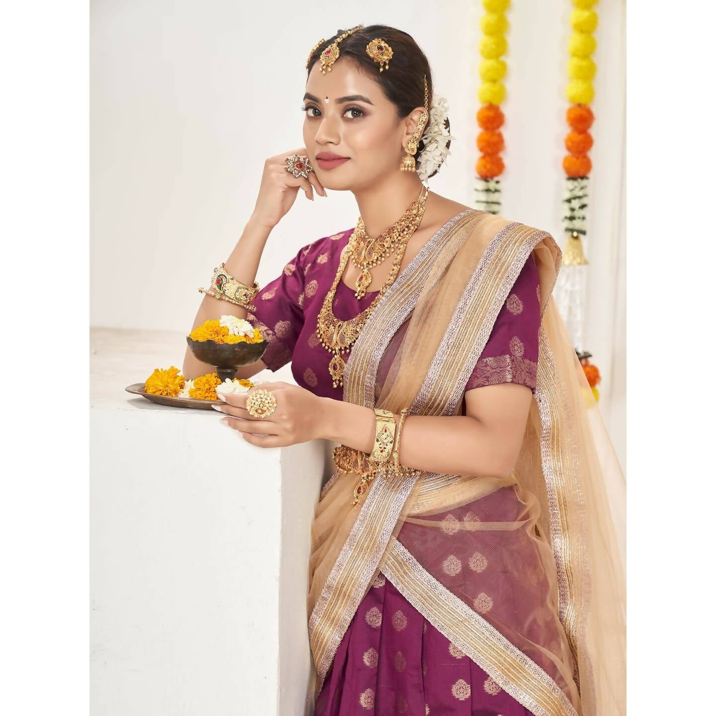 DEIANA'S Beautiful Jackquard Weaving Lehengha Choli - Wine