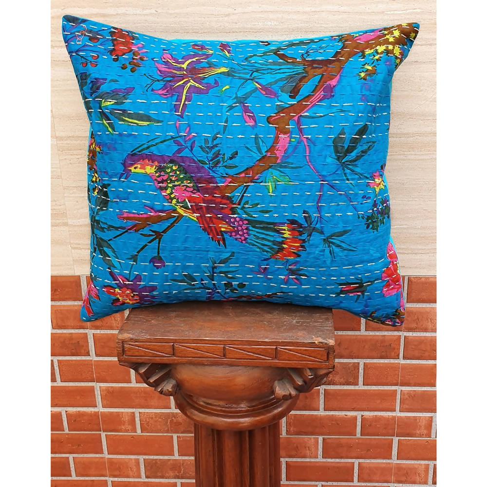The Decor Nook Turquoise Base With Birds Print Cushion Cover