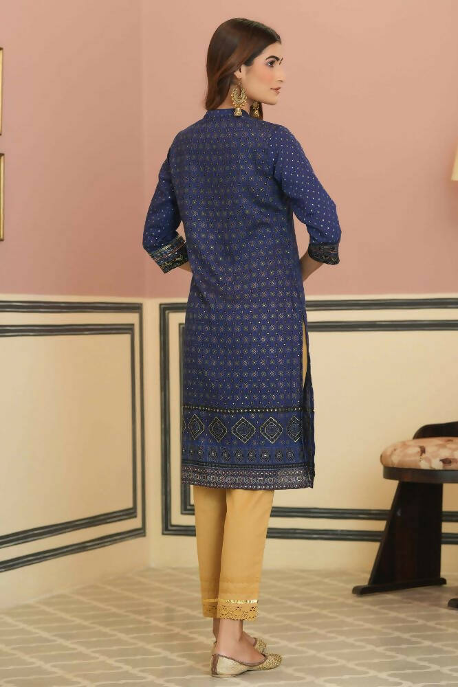 Juniper Indigo Rayon Festive Gold Foil Printed Straight Kurta For Women - Distacart