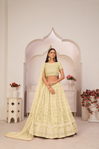 Eilara Lemon Green Net Floral Embroidered Lehenga Choli Set
