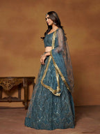 Blue Butterfly Soft Net Embroidery With Real Mirror Work Lehenga Choli - Jihu Culture