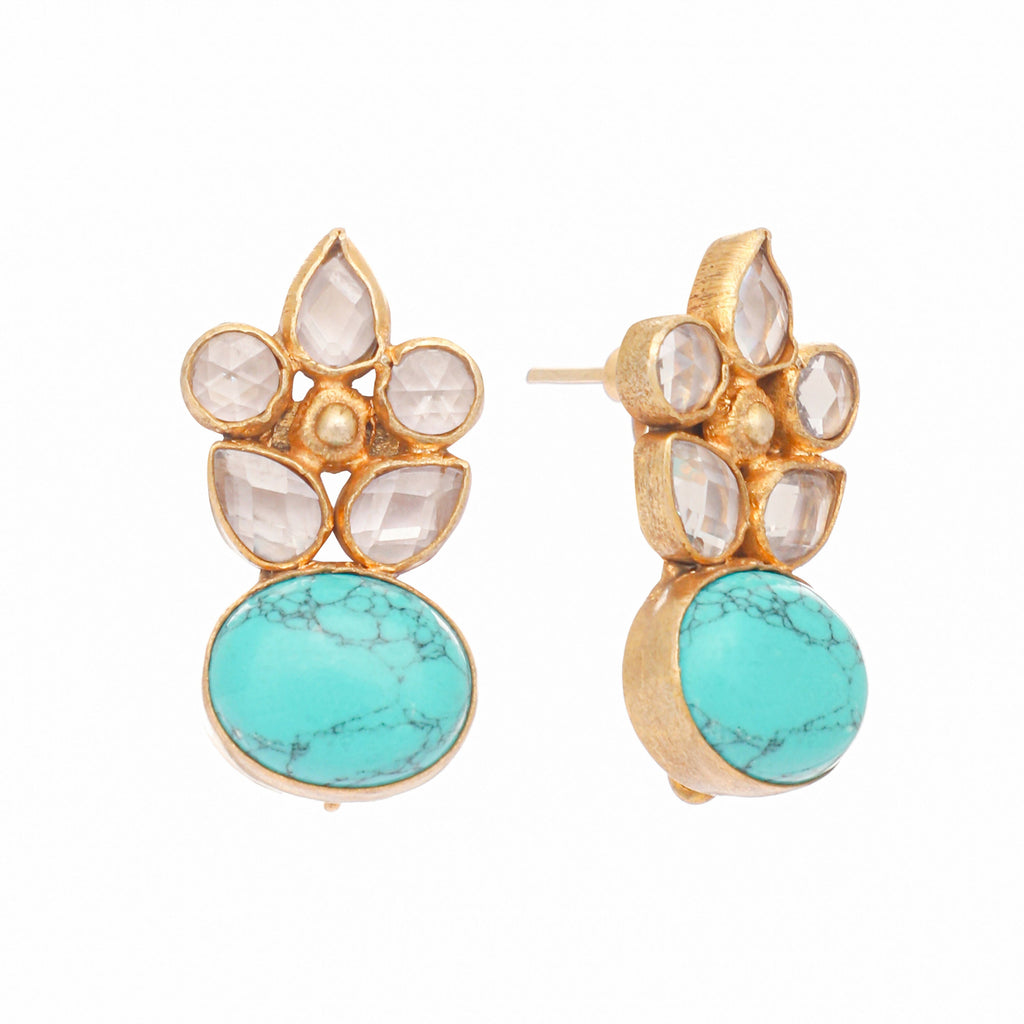 Nuyug 22K Gold Plated Turquoise Bloom Studs - Distacart