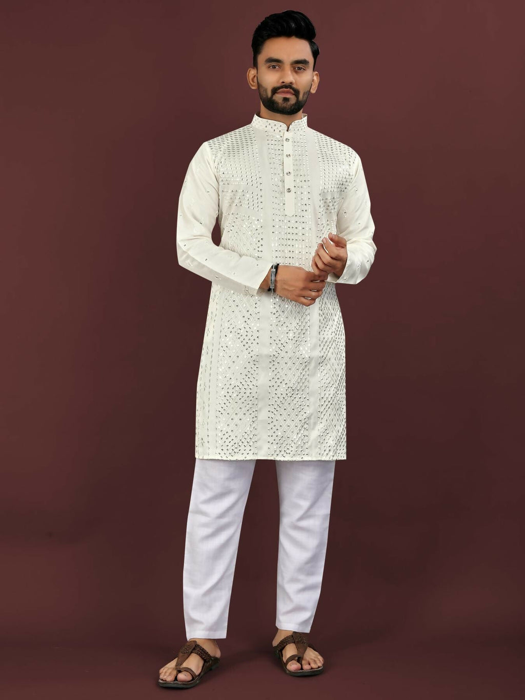 Anaita White Embroidered Silk Straight Kurta
