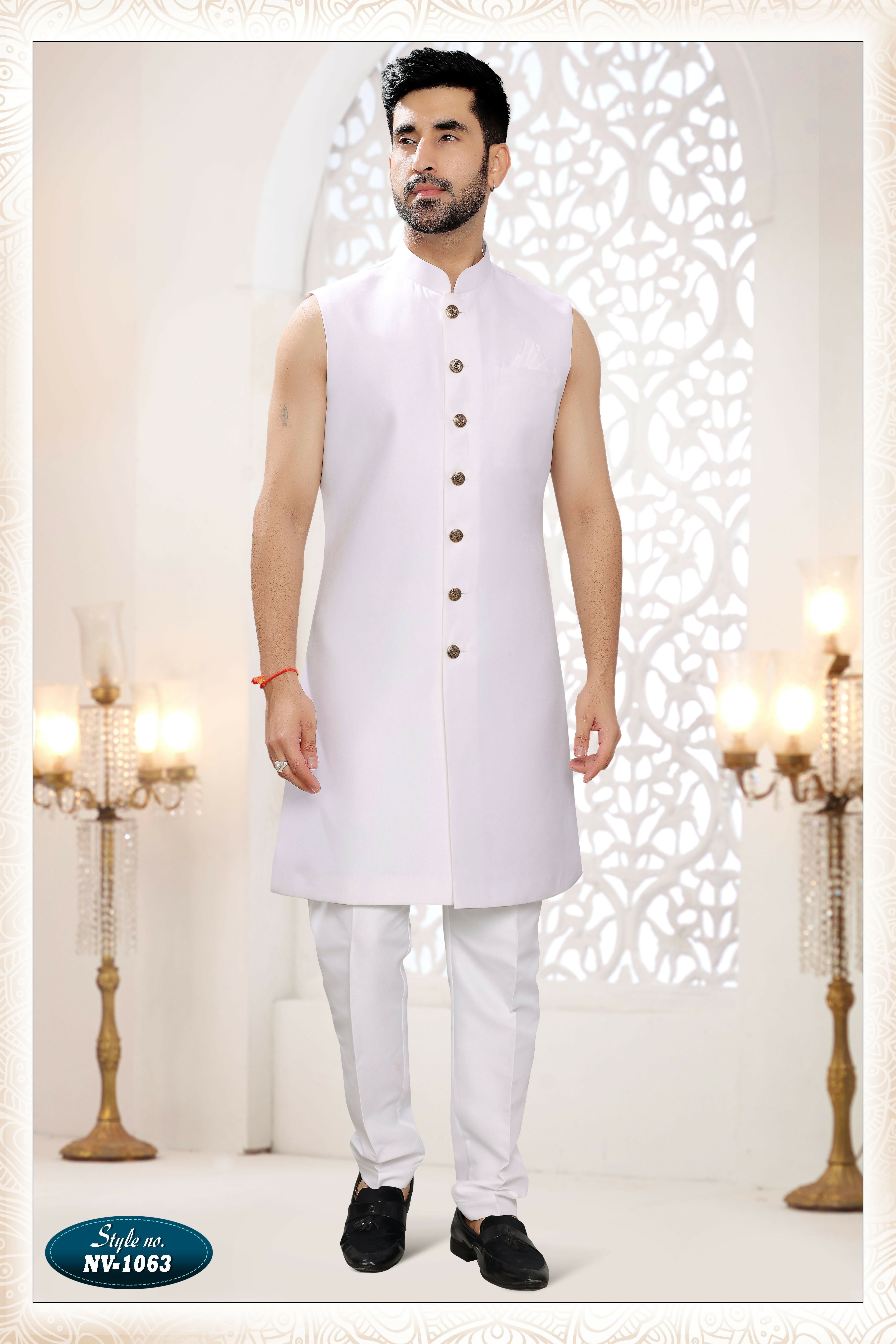 Joban Fashion Men's White Straight Silk Thread And Sequence Embroidery All Over 3 Pc Kurta Set