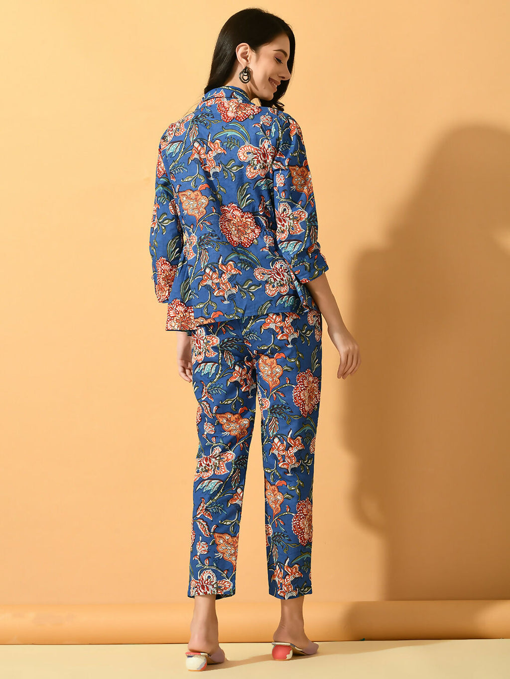 Myshka Women's Blue Printed Floral Jacket