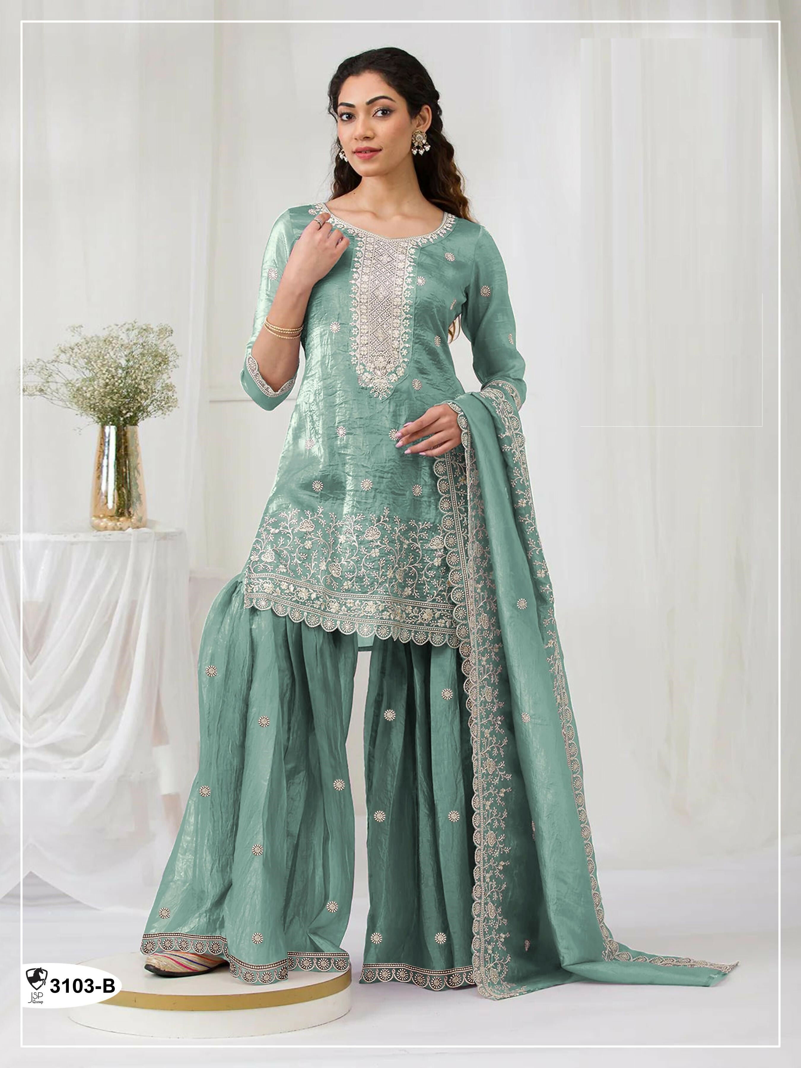 Anaita Sky Blue Gold Crush Stitched suit with heavy embroidery work - Distacart