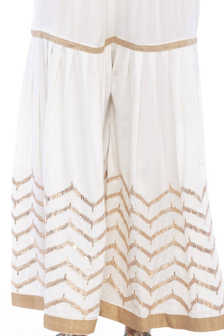Mominos Fashion Latest Cotton Off White Gota Print Sharara For Girls