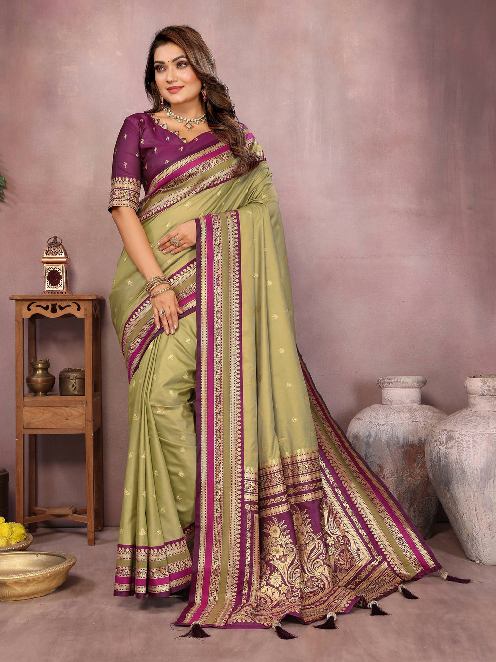Aastha Fashion Mehndi Kalamkari Silk Weaving Saree - Distacart