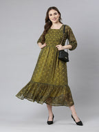 Souchii Black Bandhani Printed Ethnic Fit & Flare Dress