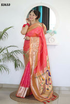 Gajri Woven Jacquard Designer Embroidery Work Party Wear Saree - Parampara