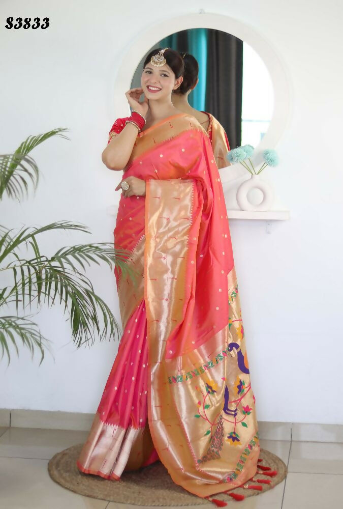 Gajri Woven Jacquard Designer Embroidery Work Party Wear Saree - Parampara