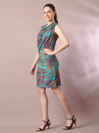 Myshka Women's Multi Printed Cowl Neck Bodycon Party Dress - Distacart